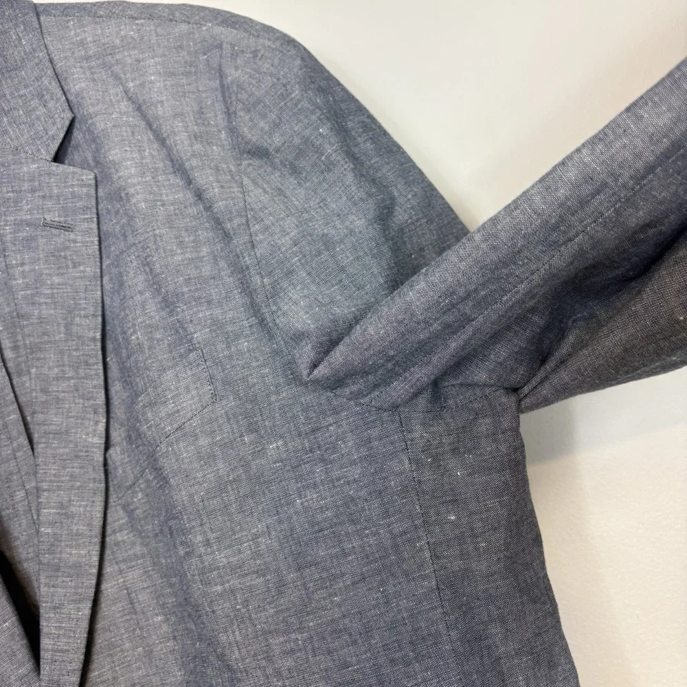 J Crew Ludlow Blazer 44R Blue Somelos Cotton Linen Blend Unstructured
